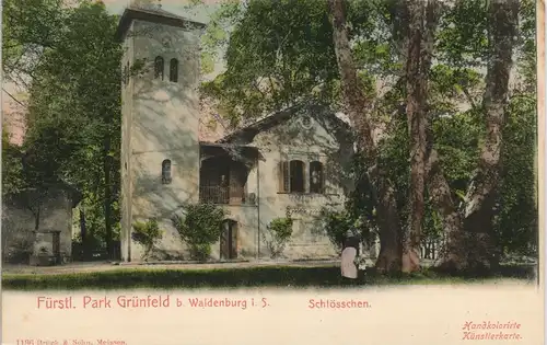 Waldenburg (Sachsen) Park Grünfeld Schlösschen Handkolorirte Künstlerkarte 1900