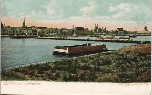 Koblenz Panorama-Ansicht der Schiffsbrücke Rhein Brücke 1906/1904