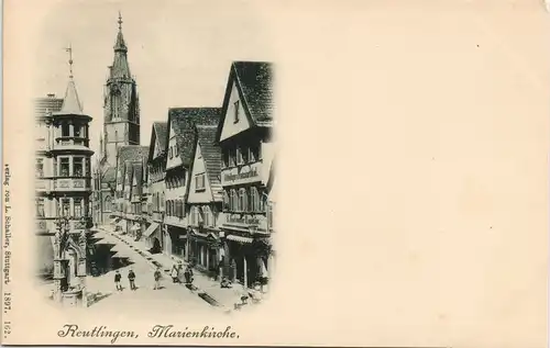 Reutlingen Straßen Partie belebt, Geschäfte und Marienkirche 1897/0000