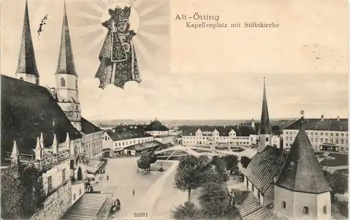 Altötting Ansicht Kapellenplatz Panorama mit Kirche 1904