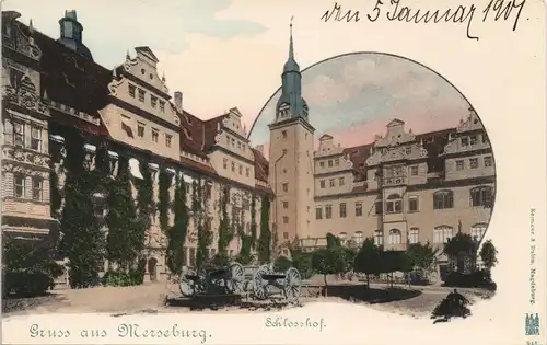 Ansichtskarte Merseburg Schloss (Castle) Schlosshof mit Kanonen 1900