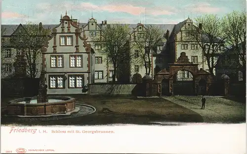 Ansichtskarte Friedberg (Hessen) Schloss mit St. Georgsbrunnen 1908