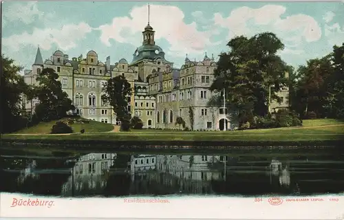 Ansichtskarte Bückeburg Fürstliches Schloss Teich gelaufen 1905