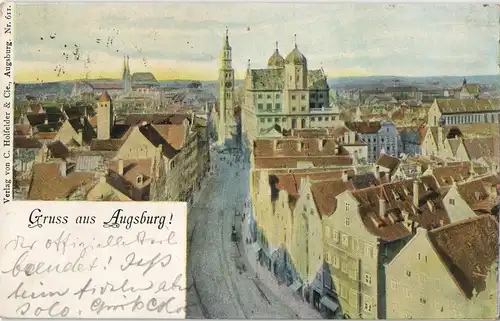 Ansichtskarte Augsburg Straßenpartie Künstlerlitho 1902