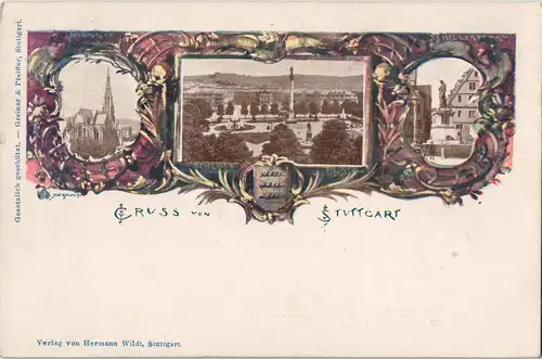 Ansichtskarte Litho AK Stuttgart 3 Bild: Schloß. Kirche 1908