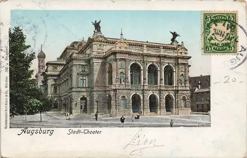 Augsburg Theater Stadttheater (Theatre) color Ansicht 1901 Goldrand