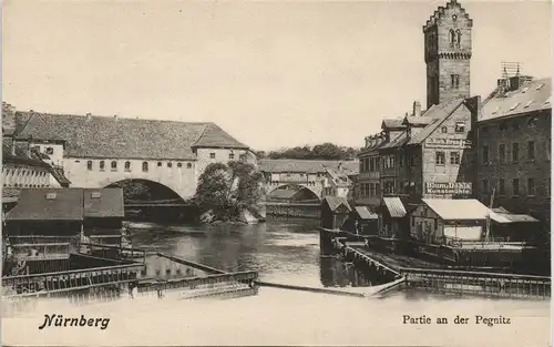 Ansichtskarte Nürnberg Stadtteilansicht Partie an der Pegnitz 1900