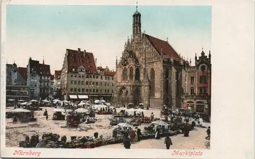 Litho AK Nürnberg Marktplatz Stadtteilansicht Marktstände & Markttreiben 1900