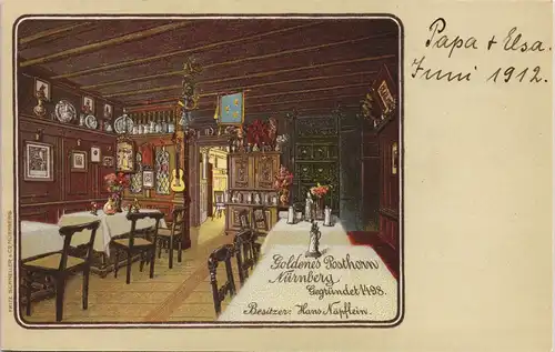 Ansichtskarte Nürnberg Gasthaus Goldenes Posthorn, Bes. Hans Näpflein 1912