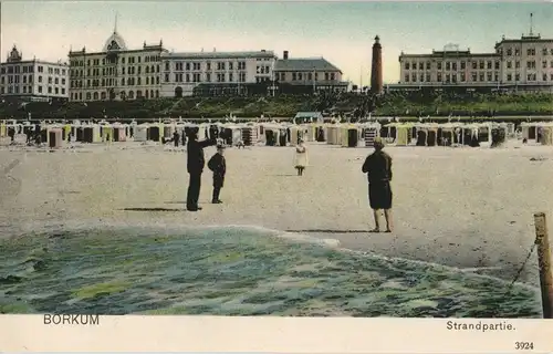 Borkum Strand Partie und Häuser Zeile (Beach Scene) 1908/1904 Stempel BORKUM
