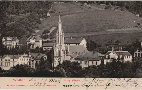 Ansichtskarte Bad Wildbad Totale - Kath. Kirche 1904