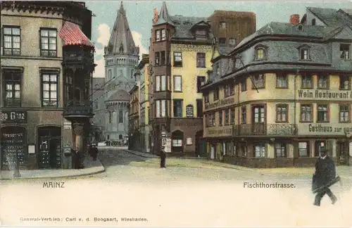 Mainz Straßen Partie Fischtorstrasse mit Gasthaus Wein Restaurant 1901