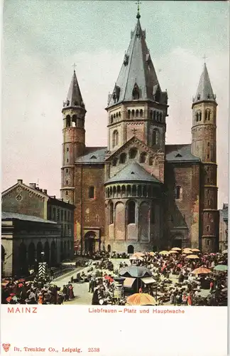 Litho AK Mainz Marktplatz Liebfrauenplatz Markttreiben Marktstände 1900