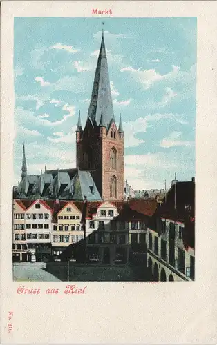 Ansichtskarte Kiel Stadtteilansicht Markt mit Kirche color Ansicht 1900