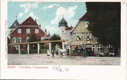 Litho AK Eutin Pferde Kutsche vor dem Voss-Haus, Straßen Partie 1900