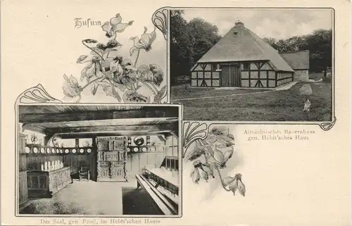 Husum Bauernhaus Heldt'sches Haus Saal gen. Pesel 2-Bild-Karte 1900