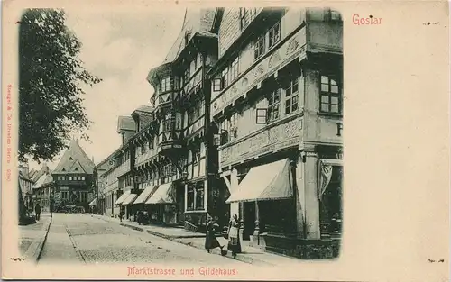 Ansichtskarte Goslar Marktstraße Geschäfte & Gildehaus Strassen Partie 1900