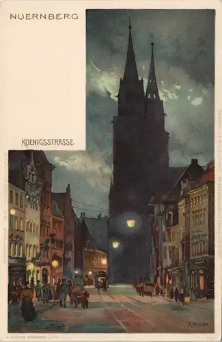 Ansichtskarte Nürnberg Königsstraße Künstlerkarte Kunst von K. Mutter 1900