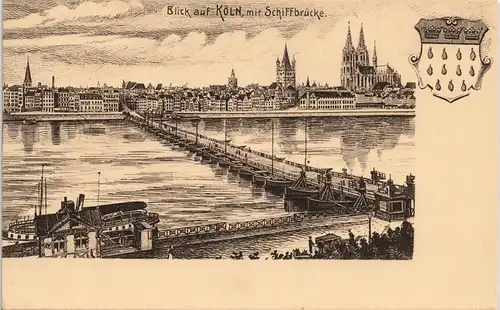 Köln Schiffbrücke Rhein Rheinbrücke Künstlerkarte, Stadt & Wappen 1910