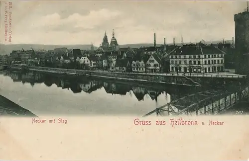 Heilbronn Brücke (Eiserner Steg) Panorama-Ansicht Gruss-Aus-Postkarte 1900