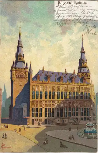 Ansichtskarte Aachen Rathaus Künstlerkarte Künstler Rob Kämmerer 1906