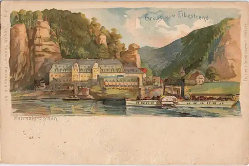 Ansichtskarte  Elbdampfer Künstlerkarte Gruss vom Elbestrand 1900