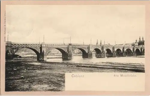 Koblenz Panorama Moselbrücke Fluss Mosel Brücke i.d. Stadt 1904