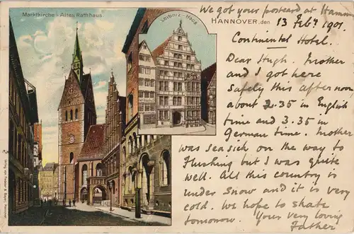 Ansichtskarte Hannover 2 Bild Marktkirche, Leibnizhaus 1901