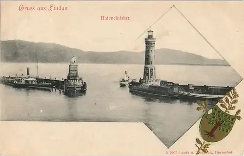 Ansichtskarte Lindau (Bodensee) Hafen - Gold-Heraldik 1903 Goldrand