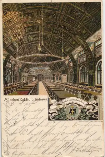 München Hofbräuhaus Innenansicht Grosser Gesellschafts-Saal Künstlerkarte 1903
