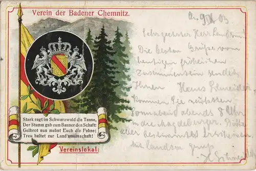Chemnitz Gruss vom Verein der Badener (Wappen, Banner, Landsmannschaft) 1903
