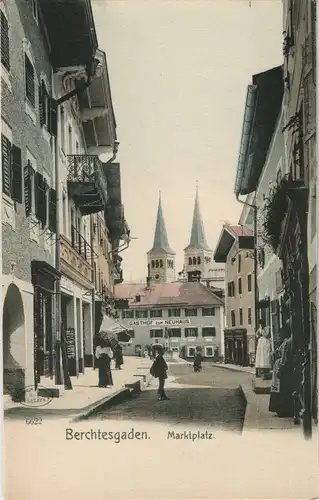 Ansichtskarte Berchtesgaden Marktplatz - Gasthof zum Neuhaus coloriert 1906