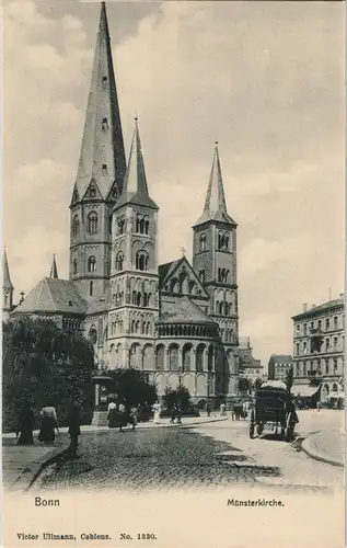 Bonn Straßen Partie mit Personen, Kutsche, Münster-Kirche 1900