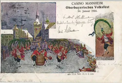Ansichtskarte Litho AK Mannheim Casino - Oberbayerisches Volksfest 1904   rückseitig mit dem Original Stempel des Volksfestes
