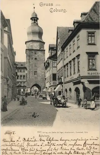 Ansichtskarte Coburg Straßenpartie Spitalturm - Apotheke 1900