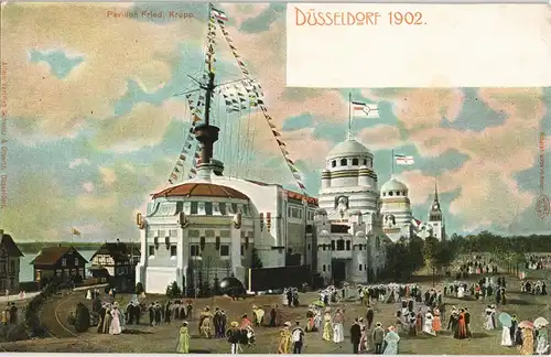 Düsseldorf Ausstellung Pavillon Fried. Krupp, belebter Ausstellungsplatz 1902