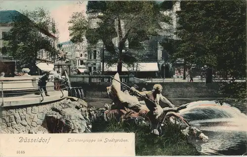 Düsseldorf Stadtgraben Wasserkunst Tritonengruppe 1905 RUHLA Ankunftsstempel