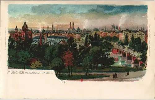 Litho AK Haidhausen-München Künstlerkarte Maximilianeum Stadt Panorama 1900