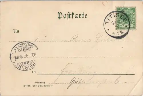 Ansichtskarte Titisee Künstlerkarte Titisee gel. Stempel 1897