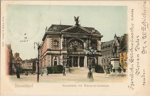 Ansichtskarte Düsseldorf Kunsthalle, Kaiser Wilhelm Denkmal 1902