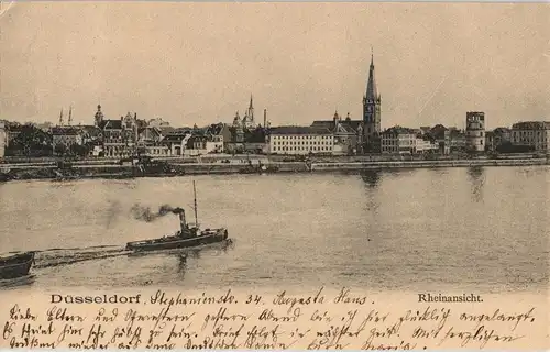 Ansichtskarte Düsseldorf Totale Dampfer 1901