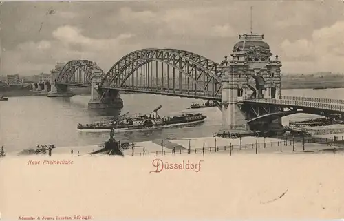 Ansichtskarte Düsseldorf Rheinbrücke, Dampfer gel. Wollstein bz Posen 1902