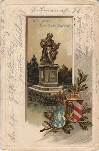 Nürnberg Hans Sachs Denkmal - Heraldik Prägekarte 1902 Prägekarte