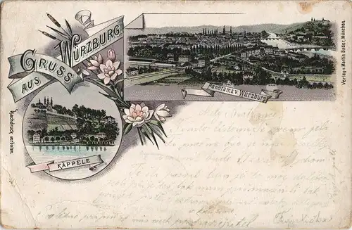 Litho AK Würzburg Litho-AK mit Käppele und Panorama-Ansicht 1896