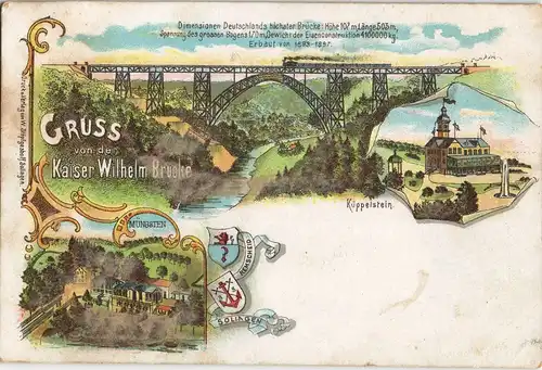 Litho AK Remscheid  Gruss v.d. Müngsten Kaiser-Wilhelm-Brücke  Eisenbahn 1900