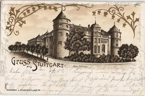 Stuttgart Litho AK Gruss aus 1901  (A-Stempel) und Württemberg Mischfrankatur