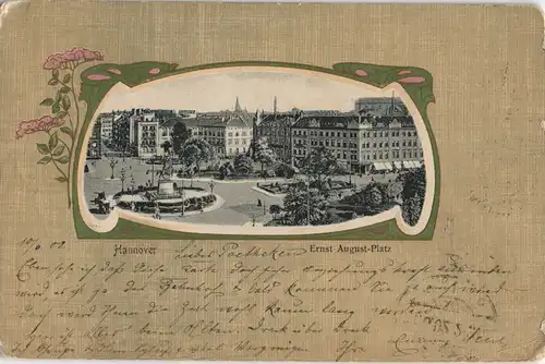 Ansichtskarte Litho AK Hannover Ernst-August Platz mit Blumen Ornament 1902