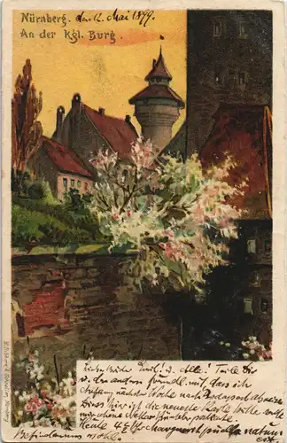Nürnberg Nürnberger Burg Künstlerkarte 1899   gel  KARLSRUHE (Ankunftsstempel)