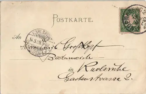 Nürnberg Nürnberger Burg Künstlerkarte 1899   gel  KARLSRUHE (Ankunftsstempel)