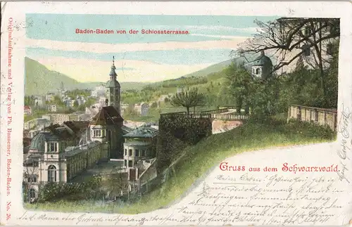 Litho AK Baden-Baden Panorama-Ansicht v.d. Schloss-Terrasse Litho-AK 1900